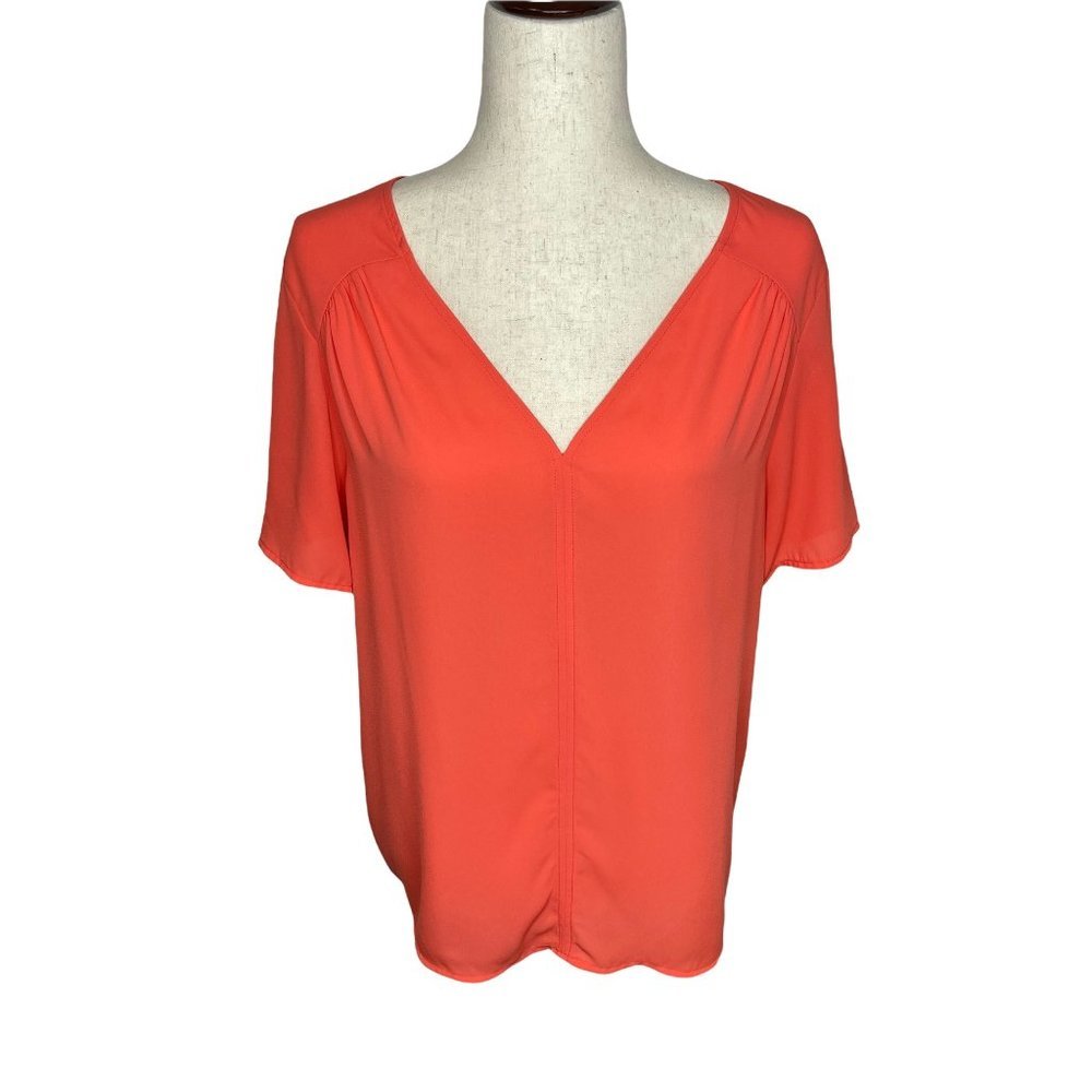 Pleione V-Neck Short Sleeve Salmon Orange Blouse Size Medium